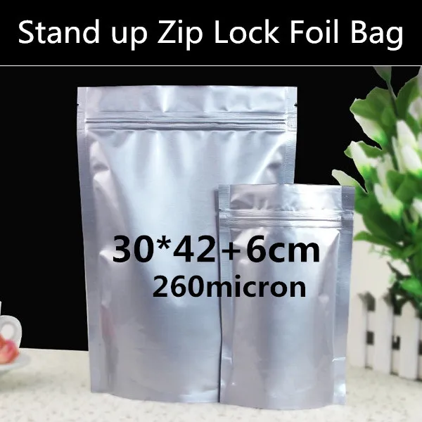 New 30pcs/lot 30cm*42cm+6cm(Bottom) 260mic Aluminum Foil Stand up Bags