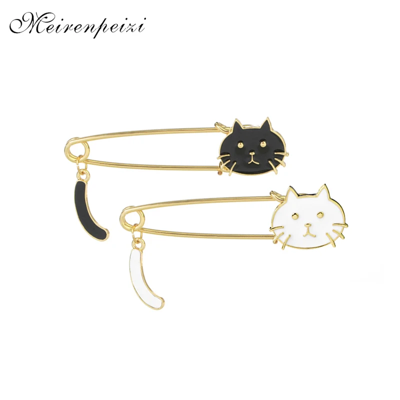 Enamel Slimming cat pins Tail tail cat pins and brooches black white