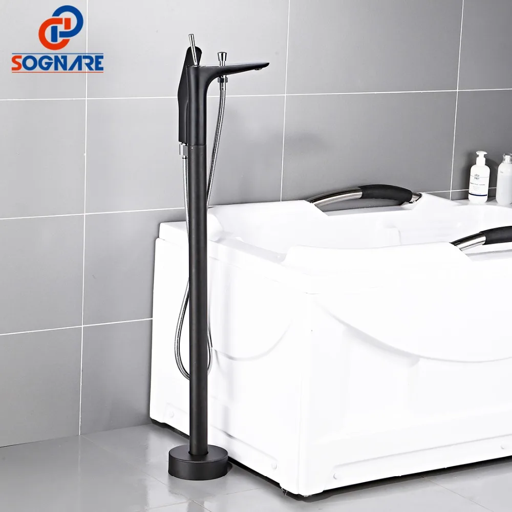 

SOGNARE Bath Shower Faucet Black Floor Standing Bathtub Faucets With Abs Handshower Bathtub Faucets Single Handle Mixer Tap