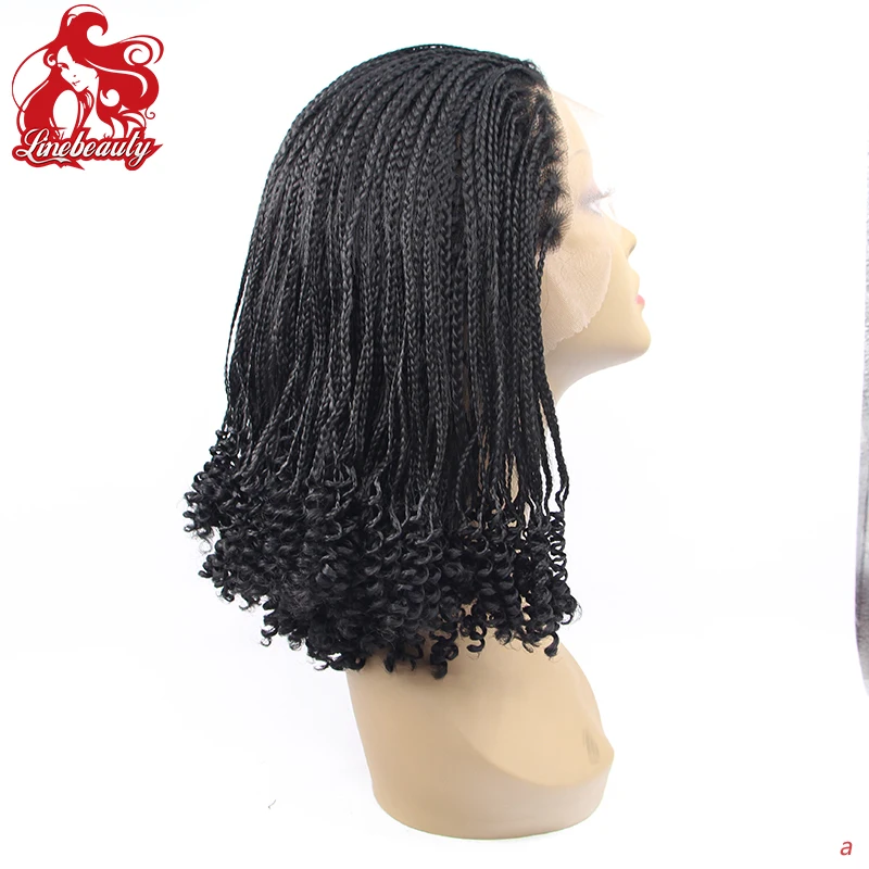 

1B Straight Braided Synthetic Lace Front Wig Heat Resistant Big Box Braids Wigs For African American Black Woman