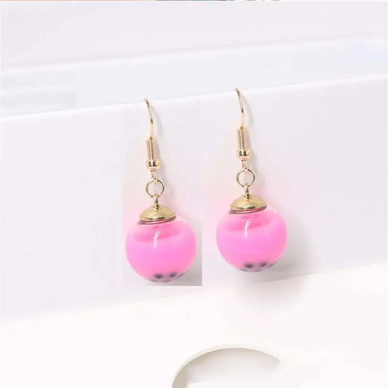 Personality Resin Milk Tea Drink Earring Girls Gifts Colors Candy Color Creative Unique Bubble Tea 45 Colors Drop Earrings 1Pair