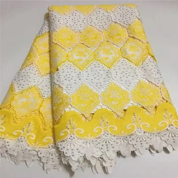 

Yellow Color Embroidery African Cord Laces Swiss Guipure Lace Fabric with Stones For Nigerian Wedding Dresses HJ1056-1