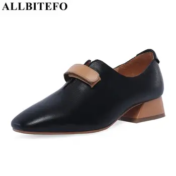 

ALLBITEFO brand genuine leather women shoes low heels shoes round toe casual comfortable spring summer girls ladies shoes