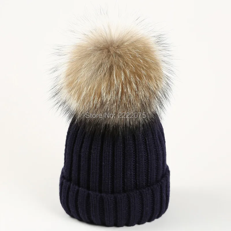

Winter Wool Knitted Beanies Caps Fashion Women Fur Pompom Beanie Hats Red Thick Christmas Hats For Women