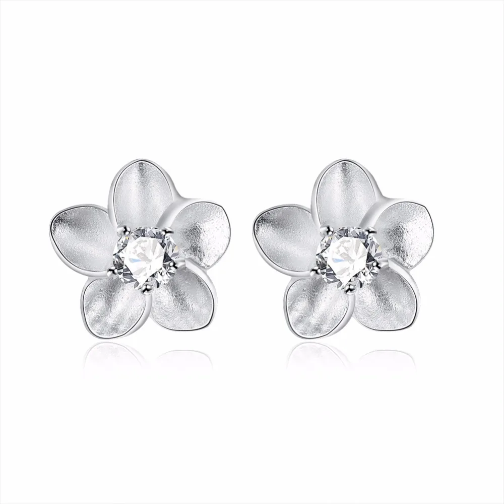 

Lose Money Promotion! Wholesale Plated Silver Earrings, Plated Silver Fashion Jewelry, White Stone Rose Earrings KDE179
