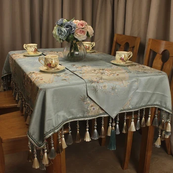 

CURCYA Light Blue Jacquard Tablecloth Luxury Classic Elegant Banquet Party Table Cloth Cover for Dining Table Custom Size