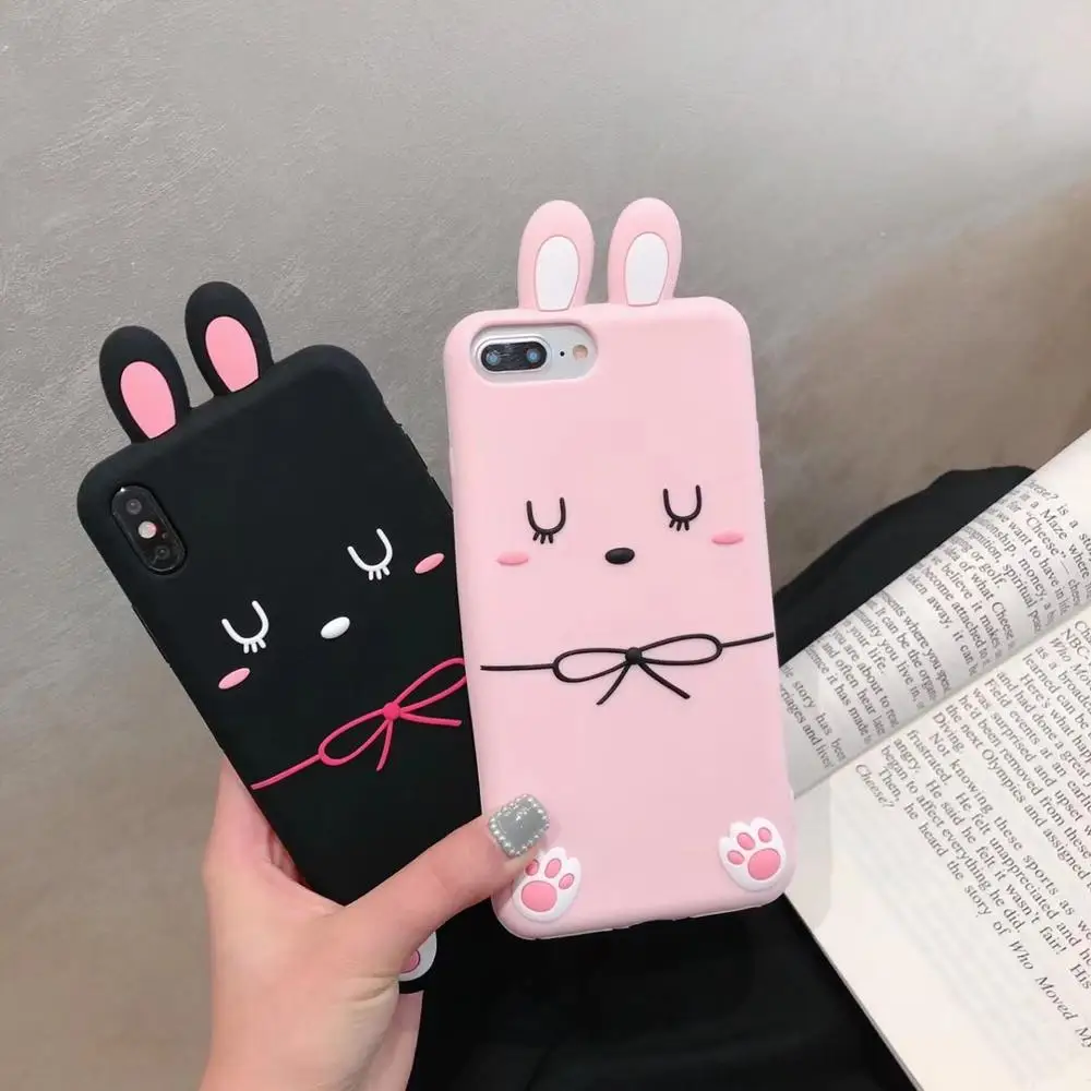 

Cartoon 3D shy pink rabbit cute footprints high quality anti-fall silicone soft cover for iphone MAX XS XR 7 8plus X phone cases