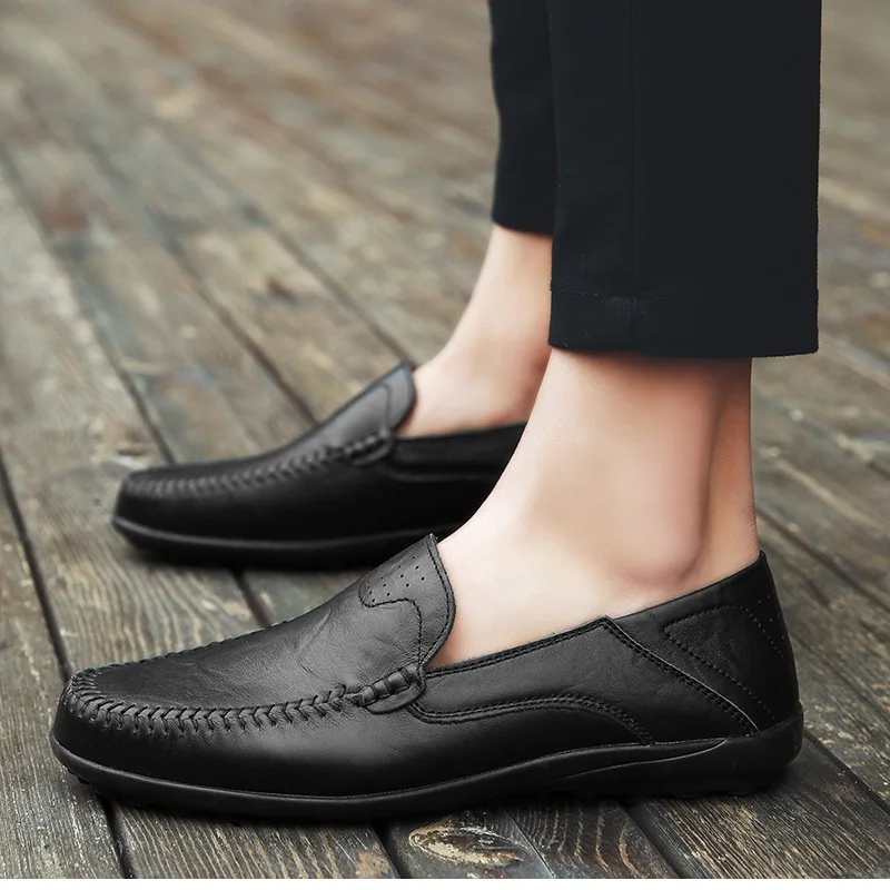 

Mens Casual Shoes Leather Brand Boat Shoes for Men fashion Genuine Leather Shoes Slip On Loafers Male Driving shoes WalkerPeak
