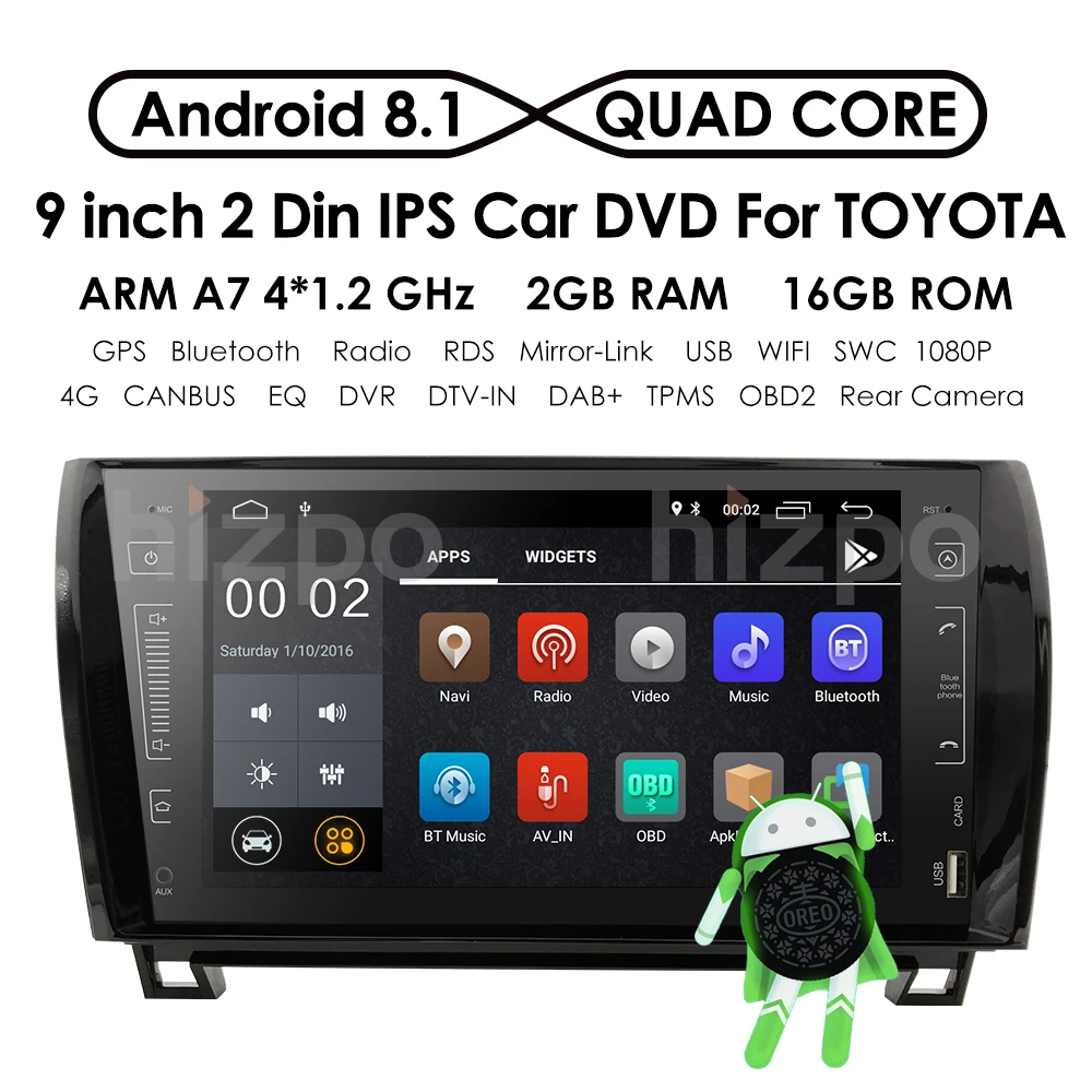 Perfect 9" Quad-Core Android 8.1 Car Radio Head Unit Stereo GPS Sat Nav DAB+ for Sequoia /Tundra 2