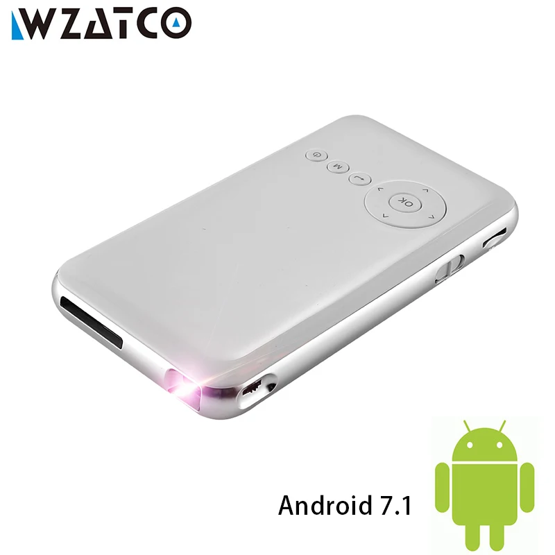 WZATCO M6 Android 7.1.2 5000mAh Battery Handheld Mini LED Projector WiFi Bluetooth DLP 1080P Beamer Support AirPlay Miracast AC3