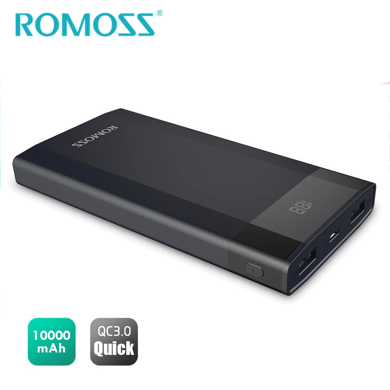 ROMOSS 10000 мАч DP10 внешний аккумулятор Quick Charge 3 0 светодиодный дисплей 2 USB QC3.0|original