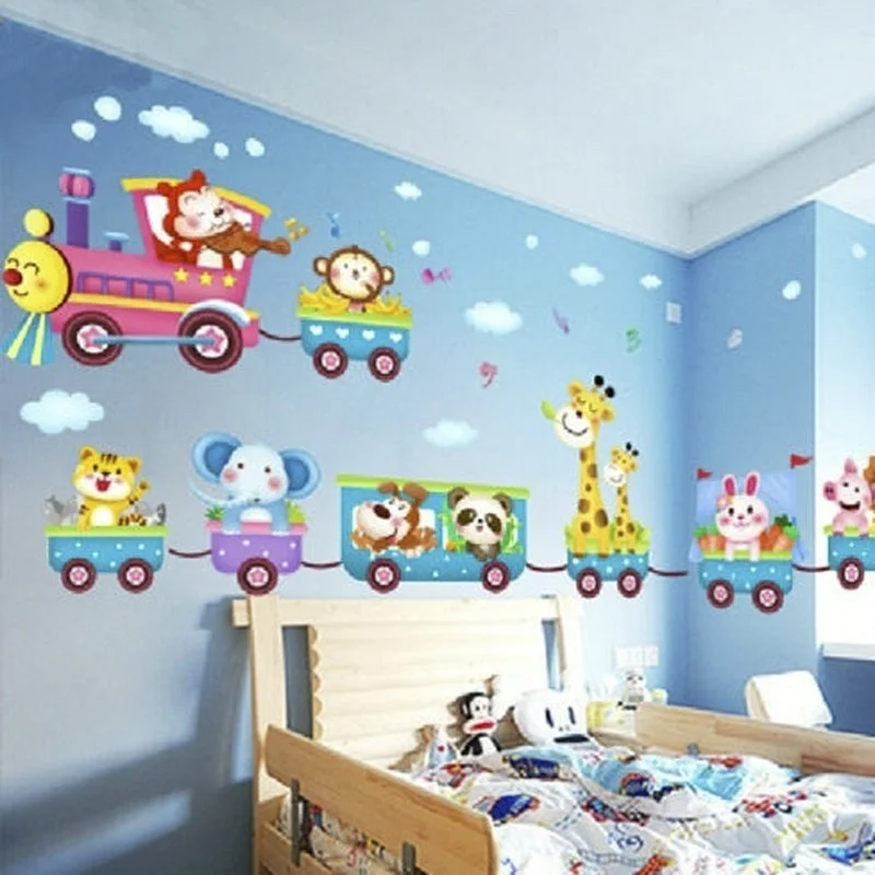 

New Children 3D Jungle Animal Train Printed Wall Decal Art Removable Stickers 5