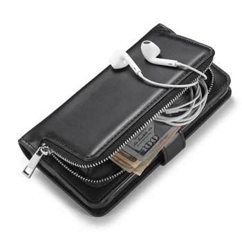 

New Luxury PU Leather Wallet Case For iPhone X 8 plus ZIPPER Pocket Clutch Wrist Bag for iphone8 iphone X Handy Bags coque black