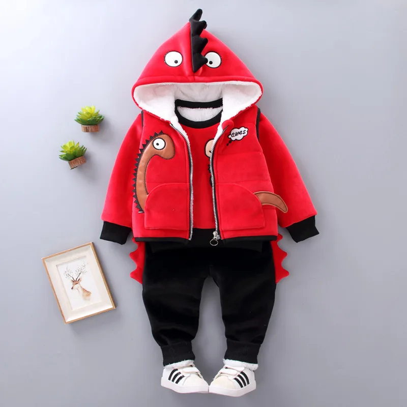 

Boys Clothes Sets Autumn Winter Kids Fashion Casual Cotton Cartoon Vest+tops+pants 3pcs Suit Children Velvet Thick Warm Outfits