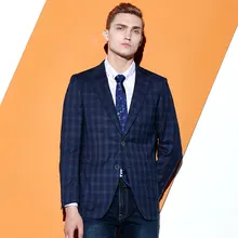 Блейзер для мужчин, Осенние костюмы, пиджак, синий плед, Повседневный, длинный рукав, однобортный, деловой, Свадебный, жених, вечерние, подарки для отца