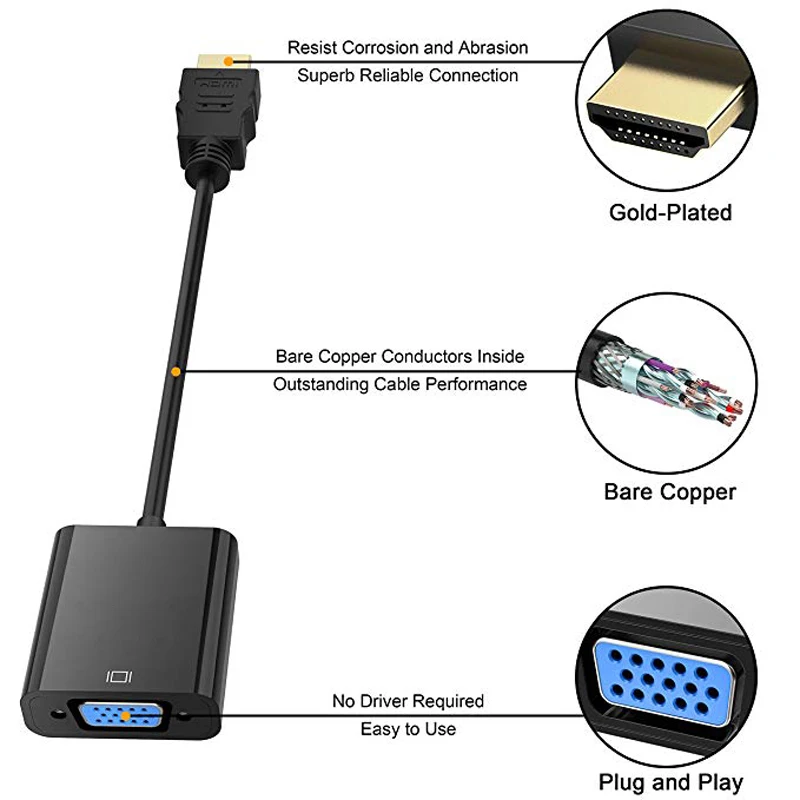 Кабель преобразователь HDMI VGA с аудио для ПК ноутбука планшета проектора PS4 XBOX 1080P| |