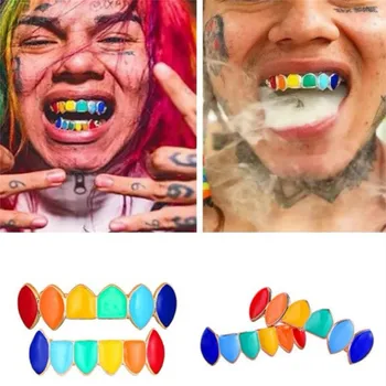 

Rainbow Hip Hop Teeth Top Bottom Tooth Grill Set Copper Tooth Cap Jewelry Teeth fundas de dientes Wholesale & Drop Shipping