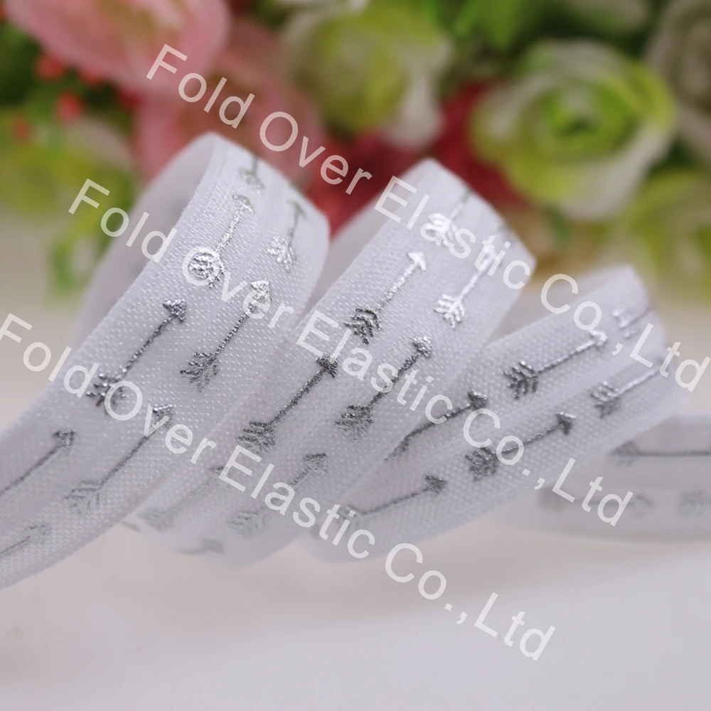 

Small package silver foil arrows printed foe elastic 5/8"fold over elastic 10yards/roll free shipping