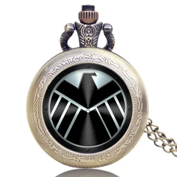 

Cool Pocket Watch Unique Big Bird Black SHIELD Design With Bronze Chain Necklace for Lover Friends Gifts Personality Accessories