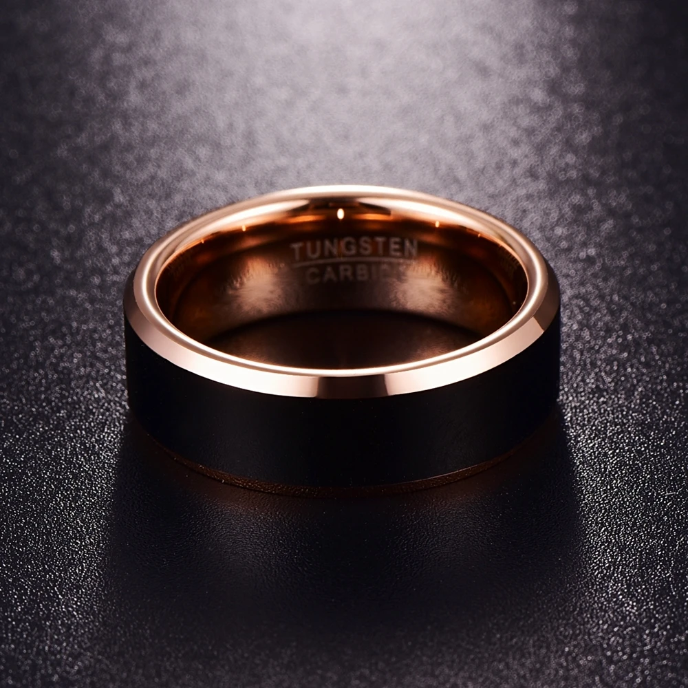 New Desgin Round Rose Gold Black Men Rings Tungsten Carbide Wedding Bands Male Ring Party Wedding Jewelry Gift