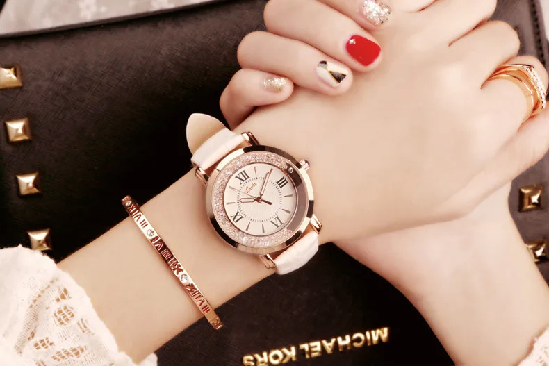 Модные женские часы, кварцевые наручные часы со стразами, женские повседневные часы с кожаным ремешком и кристаллами, relogio feminino reloj mujer