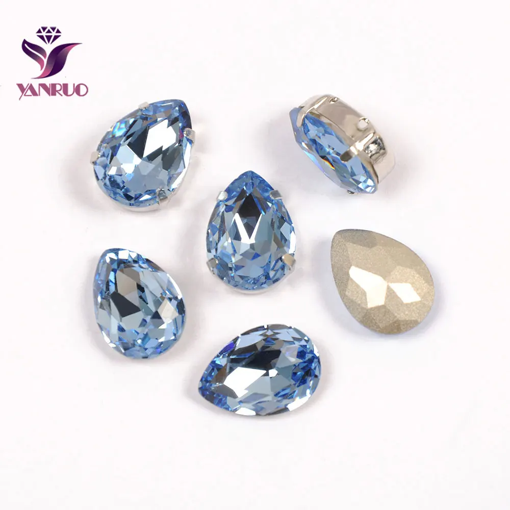

YANRUO Teardrop Light Sapphire Diamond Claw Rhinestones Sewing Ornaments Jewelry Appliques Gems for Crafts