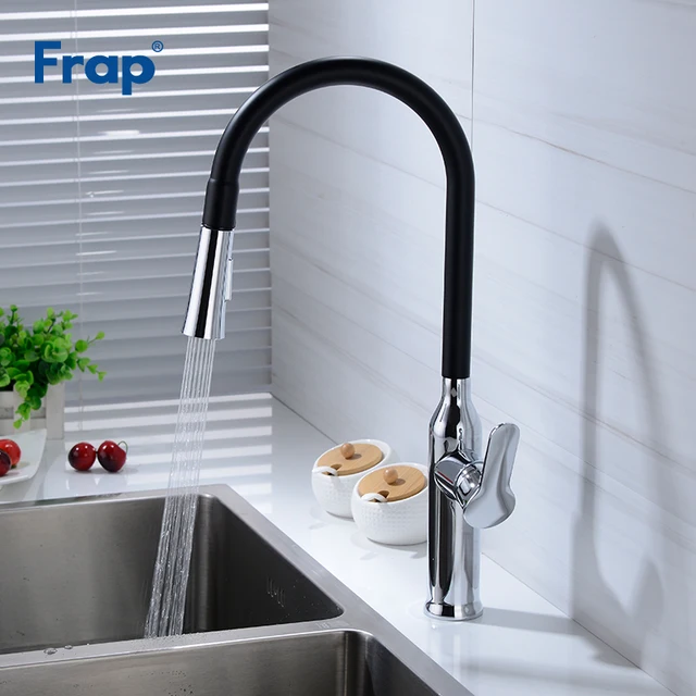 Best Price Frap Contemporary Brass Kitchen Faucets Black Pull Out Kitchen Tap Single Hole Handle Swivel 360 Degree Water Mixer Crane Y40069