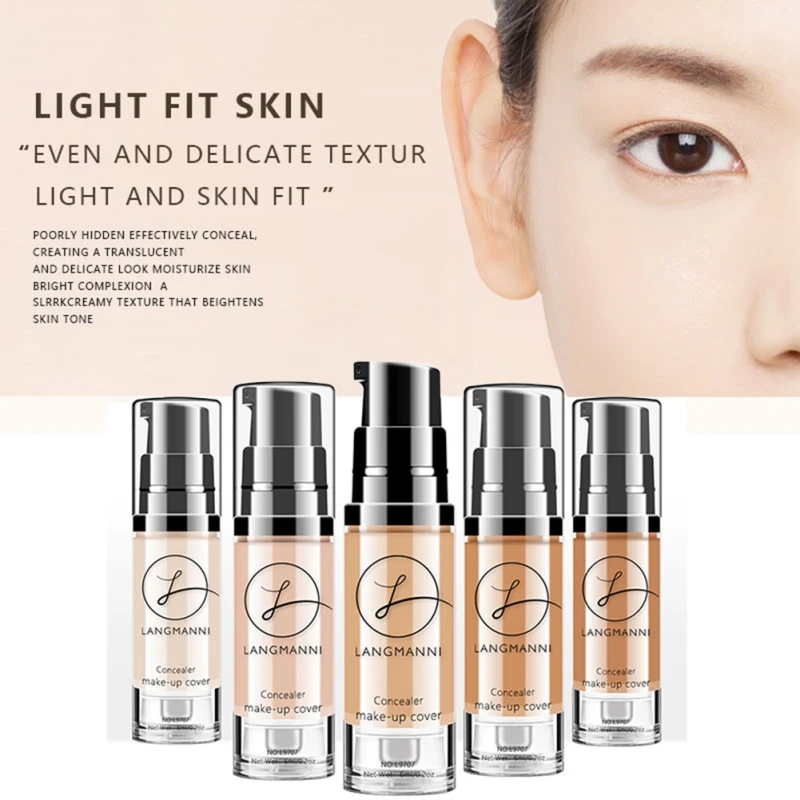 New Langmanni 6 Colors Liquid Foundation Makeup Natural Concealer Whitening Waterproof Make Up Contour Cream Make Up Cosmetics