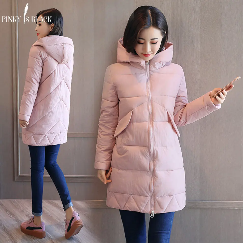 

Pinky Is Black Winter Coat Women 2017 Hot Sale Long Parkas Fashion Students Slim Female Clothing Plus Size S-2XL Thick Jackets