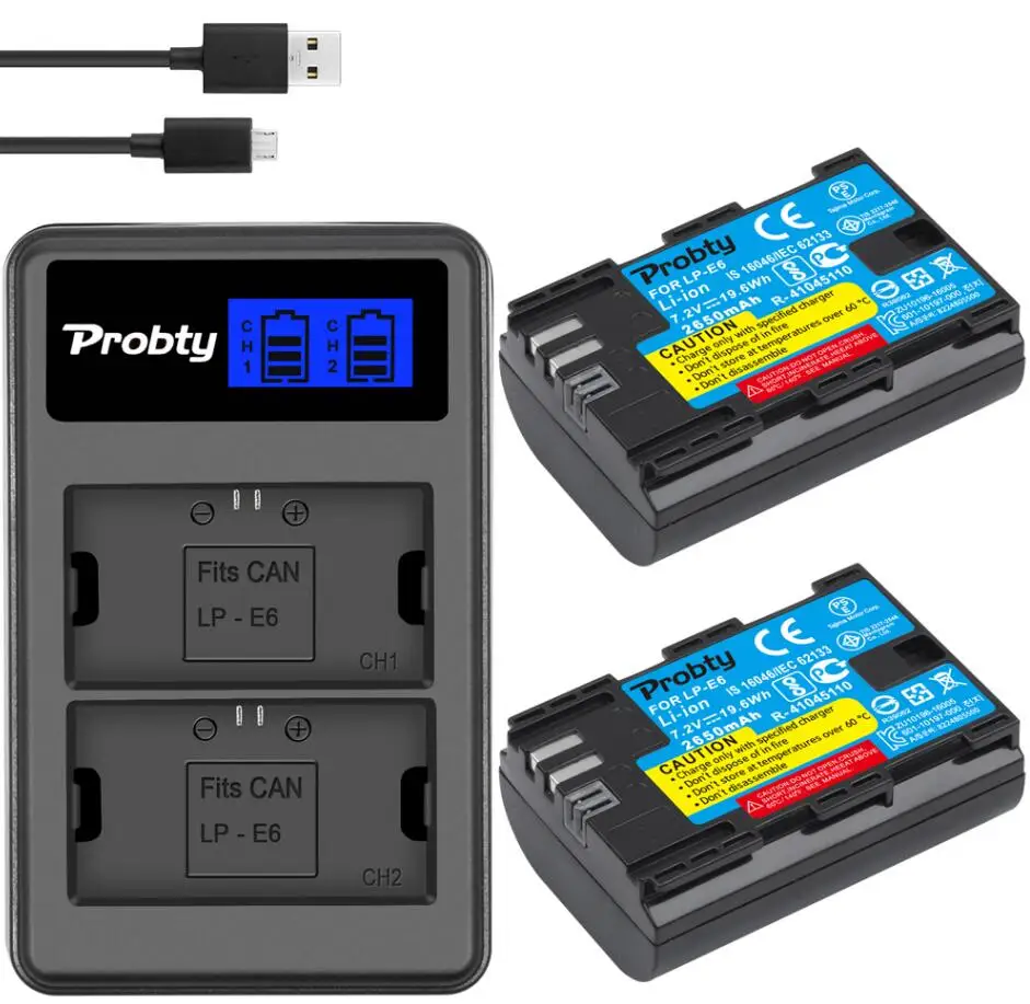 2battery withcharger Аккумулятор для canon 2650mAh LP-E6 LP E6 LPE6 для камеры Canon 5D Mark II III IV, 80D, 70D, 60D, 6D, EOS 5Ds, 5D2, 5D3, 5DSR, 5D4 - Цвет: 2battery withcharger