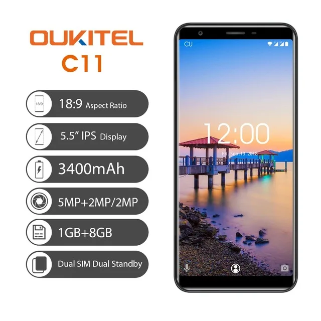 OUKITEL C11 5.5&quot 18:9 Display 1G RAM 8G ROM MTK6580A Quad Core 3400mAh Battery 5MP+2MP/2MP Android 8.1 Unlock Smartphone | Мобильные
