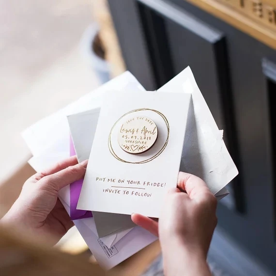

personalize names date engraved Wooden Card save the date Wedding invitations Magnets,Wedding 'Save The Date' Magnet Cards