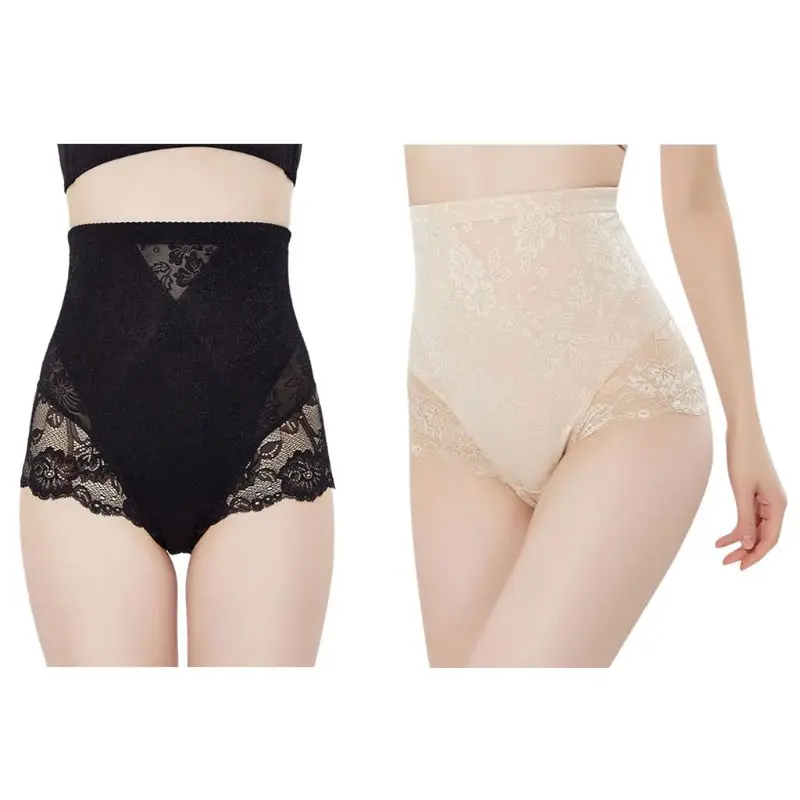 Womens Plus Size High Waist Panties Hollow Out Triangle Seamless Body Shaper Underwear Lace Butt Lifter Wide Waistband Briefs