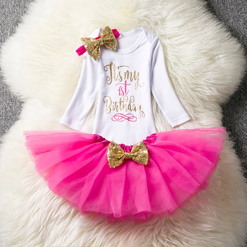 Летнее платье для маленьких девочек комплект одежды для первого дня рождения комбинезон+ юбка-пачка+ Цветочная шапочка, костюмы для новорожденных - Цвет: 1
