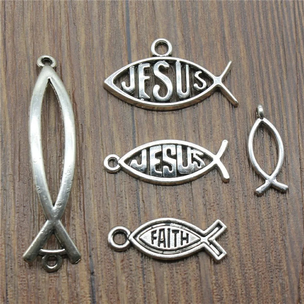 Jesus Fish Charms Antique Silver Color Jesus Fish Charms Pendants For