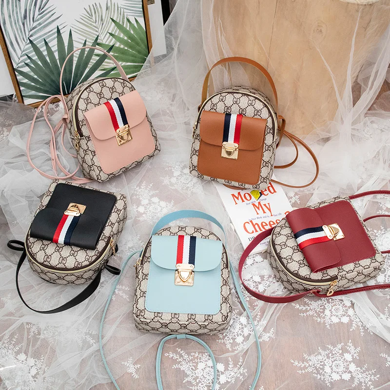 

2019 new shoulder ladies bag printing contrast color small casual wild shoulder bag multi-function female bag