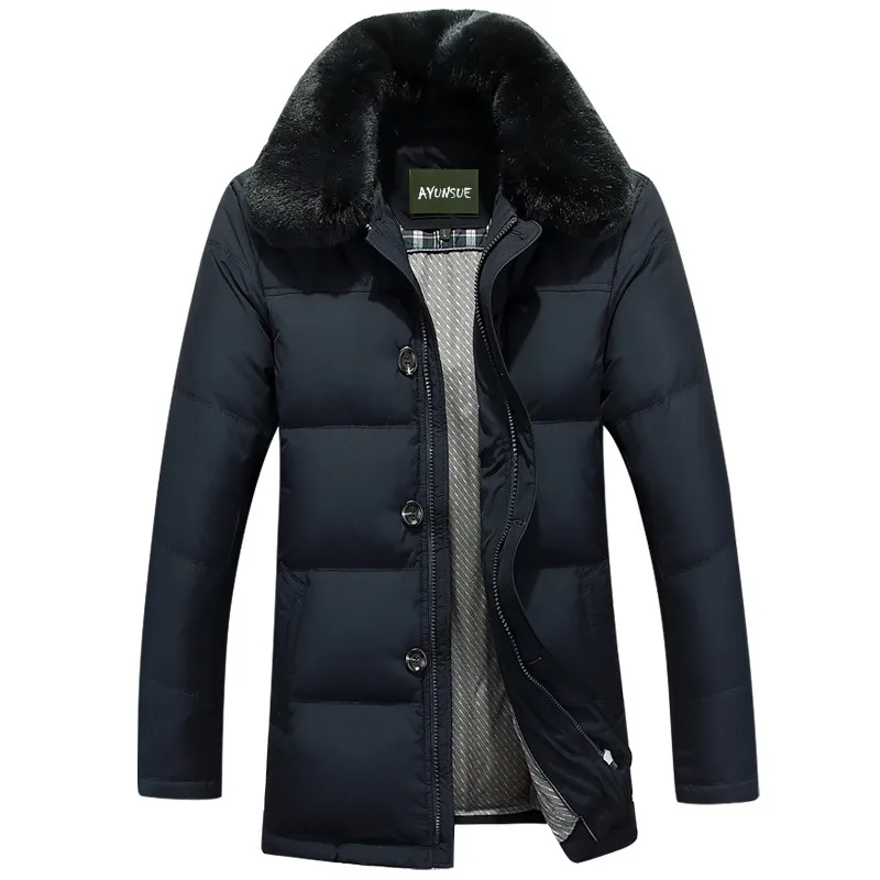 Мужская куртка с теплым воротником из искусственного меха, теплое утолщенное зимнее пальто, мужская повседневная приталенная верхняя