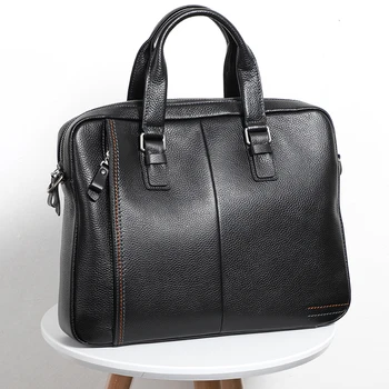 

2019 Cowhide Briefcase 100% Genuine Leather Men's Briefcase Fashion Large Capacity Business Bag Black Male Shoulder Laptop Bag