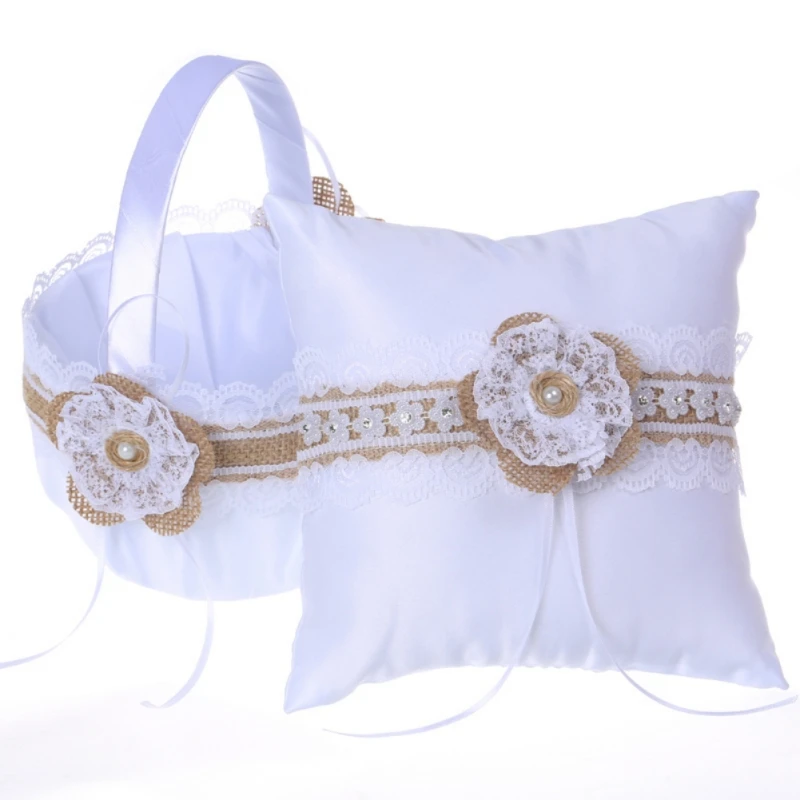 

Wedding Flower Girl Basket Ring Pillow Set For Wedding Anniversary Celebrations Party Decoration