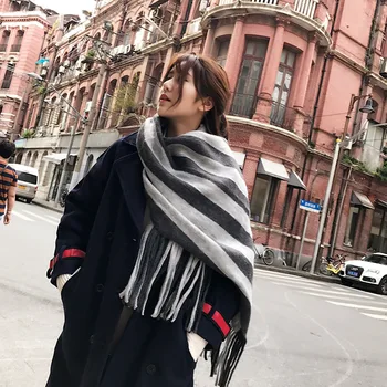 

2017 winter plaid scarf women new worsted acrylic basic wrap shawls womens female knitted fall cashmere striped scarf