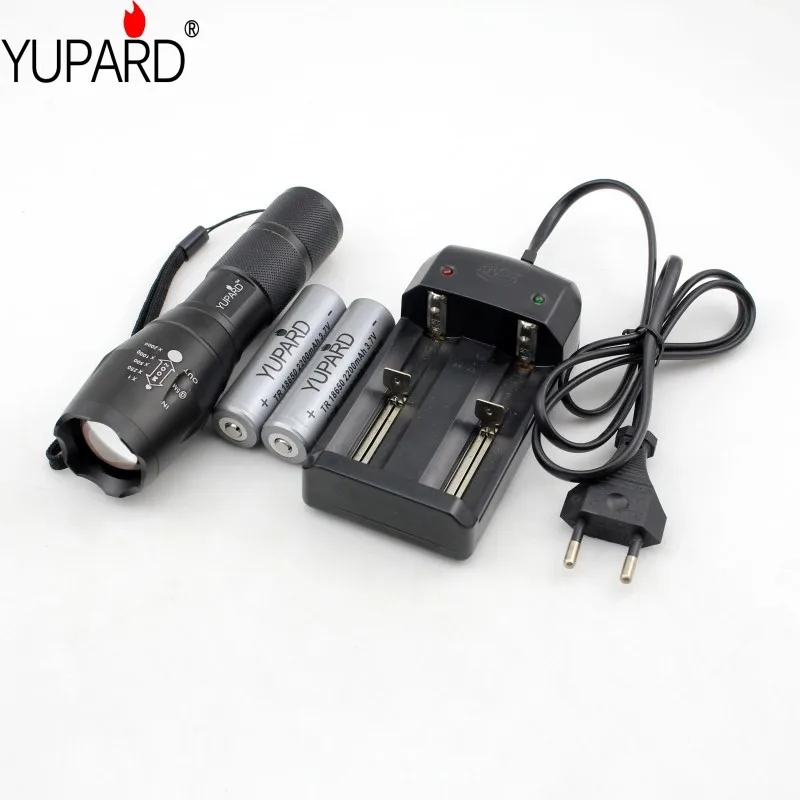 

YUPARD XM-L L2 T6 High Power Torch Zoomable LED Flashlight Torch light (1x18650 or 3xAAA)+2*18650 2200mAh Battery+ Charger