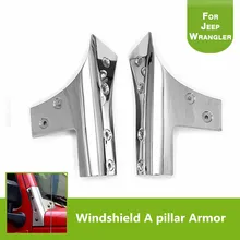 Auto Part Chrome Stainless Steel Windshield A Pillar Molding Trim Armor Guards for 2007-2017 Jeep Wrangler JK & Unlimited