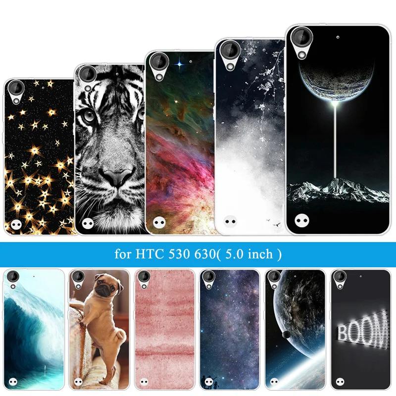 For HTC 530 630 Fundas Coque Back Cover Transparent Soft TPU Silicone Shell 5.0'' Lion Tiger Phone Cases | Мобильные