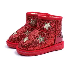 2019 новые зимние сапоги для девочек с пятиконечной звездой, Детская Толстая бархатная теплая хлопковая обувь