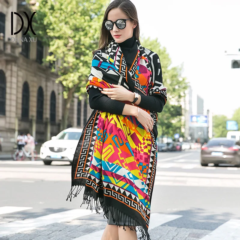 Tanie Ciepły szalik moda szaliki i szale kobiety Cape muzułmański hidżab szalik z pledu wełny chustka Poncho osłona twarzy luksusowej marki