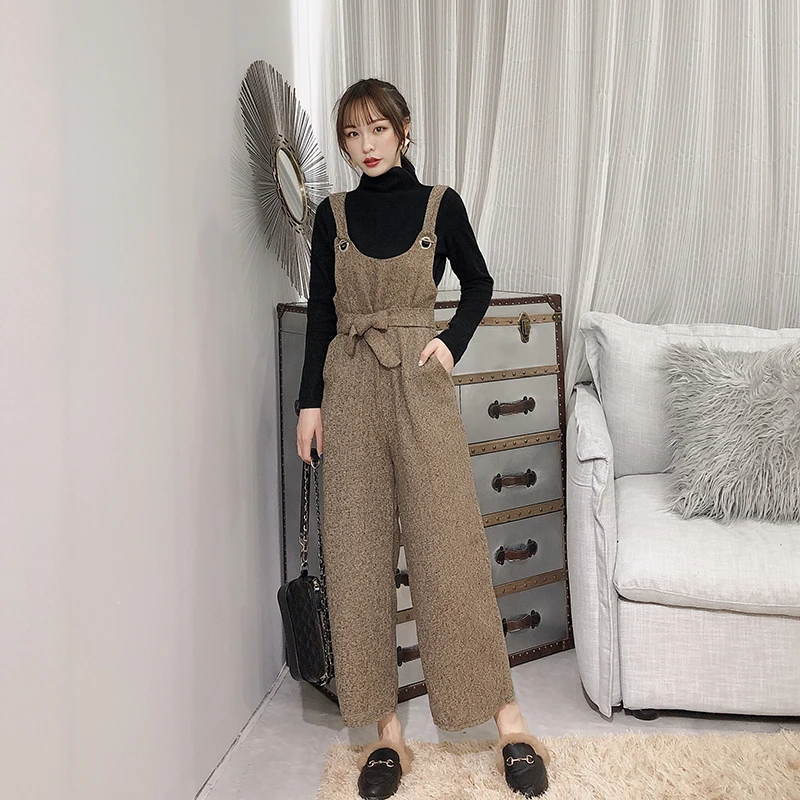 2019 Новый Модный женский комплект из двух предметов, тонкий костюм, широкие комбинезоны + свитер, осенний костюм из двух предметов