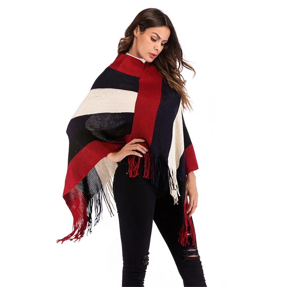 Colorblock Striped Tassel Cloak Shawl Loose Pullover Casual Loose Long Irregular Tassel Colorblock Striped Tassel Cloak Shawl Loose Pullover Casual Loose Long Irregular Tassel