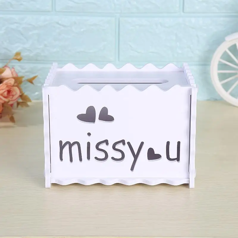 European Style White Wooden Hollow Tissue Box Removable Napkin Holder Paper Storage Holder Napkin Case Organizer Household - Цвет: miss you