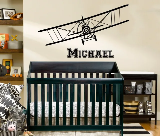 Us 8 98 25 Off Aliexpress Com Buy Airplane Wall Decal Personalized Custom Name Biplane Decor Kids Boys Bedroom Wall Stickers Vinyl Art Murals