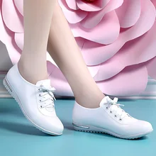 Весенняя обувь, женские кроссовки из натуральной кожи, размер 34-42, женские кроссовки на танкетке, Повседневная Белая обувь, кожаные туфли для девушек